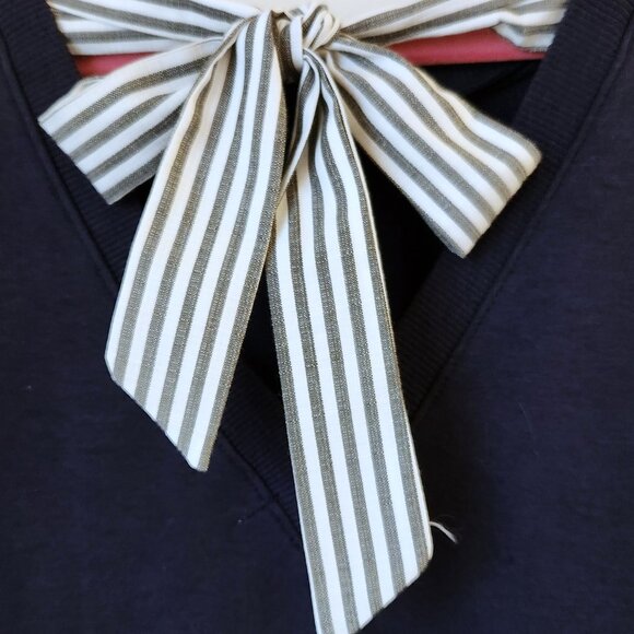 Kenzie Jeans Navy Striped Bow Top Sweatshirt Cotton Rayon Spandex Size M-L - Picture 6 of 13